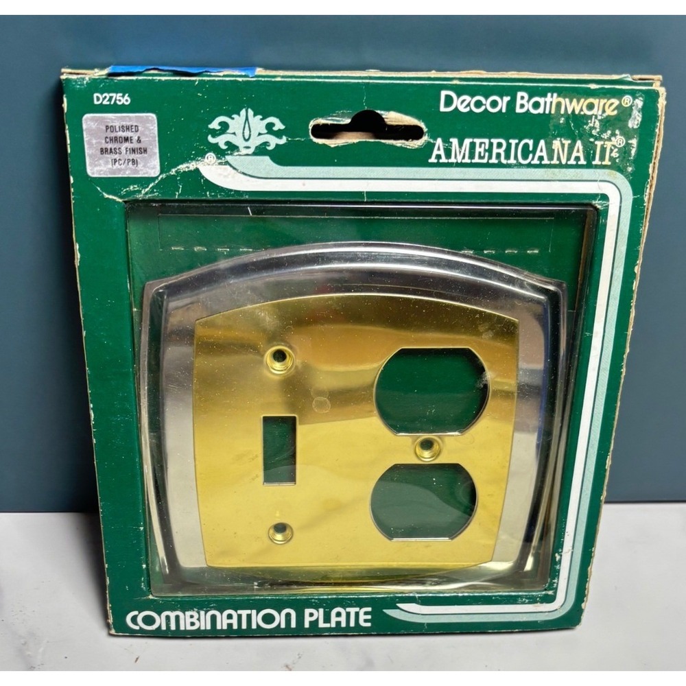 Vintage Decor Bathware Americana II Chrome & Brass Switch Outlet Plate D2756